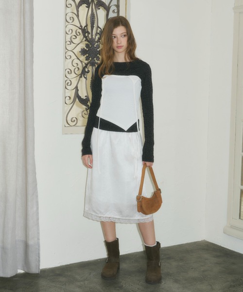 GIUNON（ジウノン）の「asymmetry ribbon camisole / アシンメトリーリボンキャミソール（キャミソール・レディース・ホワイト/グレー・FREE）」の13枚目の写真