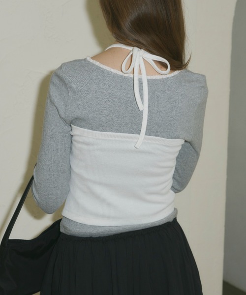 GIUNON（ジウノン）の「asymmetry ribbon camisole / アシンメトリーリボンキャミソール（キャミソール・レディース・ホワイト/グレー・FREE）」の20枚目の写真