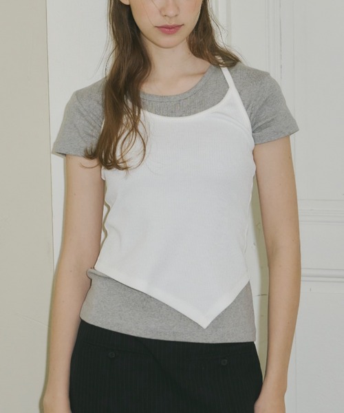 GIUNON（ジウノン）の「asymmetry ribbon camisole / アシンメトリーリボンキャミソール（キャミソール・レディース・ホワイト/グレー・FREE）」の9枚目の写真