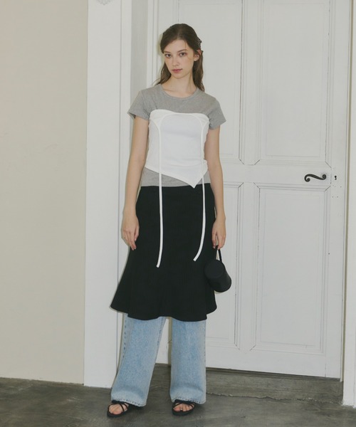 GIUNON（ジウノン）の「asymmetry ribbon camisole / アシンメトリーリボンキャミソール（キャミソール・レディース・ホワイト/グレー・FREE）」の12枚目の写真