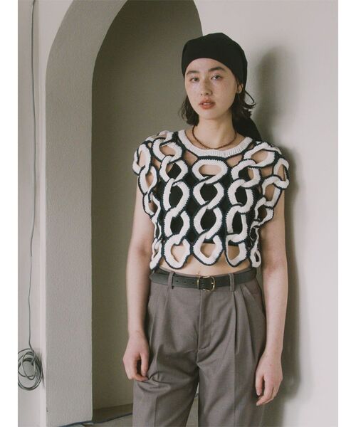 ニット セーター Circle motif crochet vest レディース FIKA. ニット セーター Circle motif crochet vest レディース
