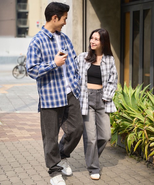 ブラウス シャツ 「 athleta 」オーバーサイズチェックシャツ レディース メンズ athleta ］オーバーサイズチェックシャツ（シャツ/ブラウス