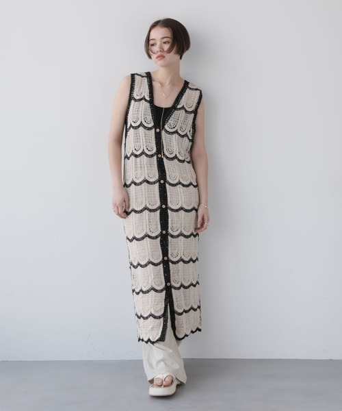 セール】Vネックスカラップクロシェワンピース（ワンピース）｜full