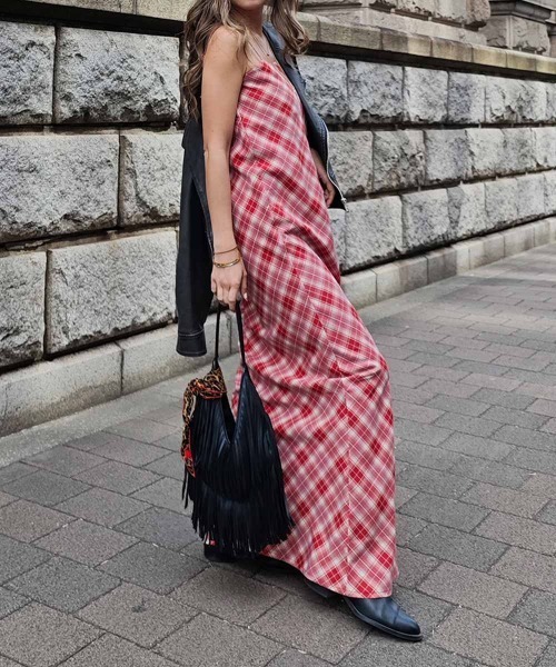 esutoreja（エストレジャ）の「チェックキャミソールワンピース（ワンピース・レディース・ブラック/ブラウン/レッド・FREE）」の8枚目の写真