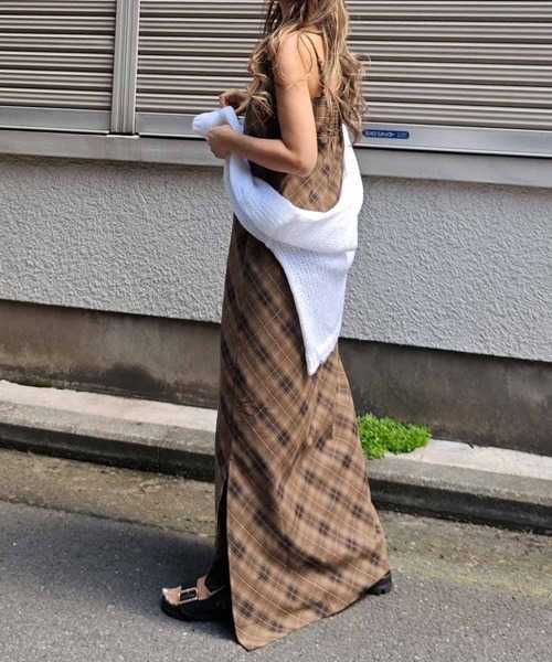 esutoreja（エストレジャ）の「チェックキャミソールワンピース（ワンピース・レディース・ブラック/ブラウン/レッド・FREE）」の5枚目の写真