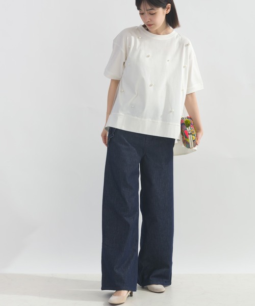 【SALE】PICCIN PERLA ピッチンぺルラ 即日発送  パール付きバックチュール プルオーバー 906340 半袖 Tシャツ レディース パール付き Tシャツ PICCIN PERLA 【SALE】PICCIN ピッチンぺルラ 即日発送 パール