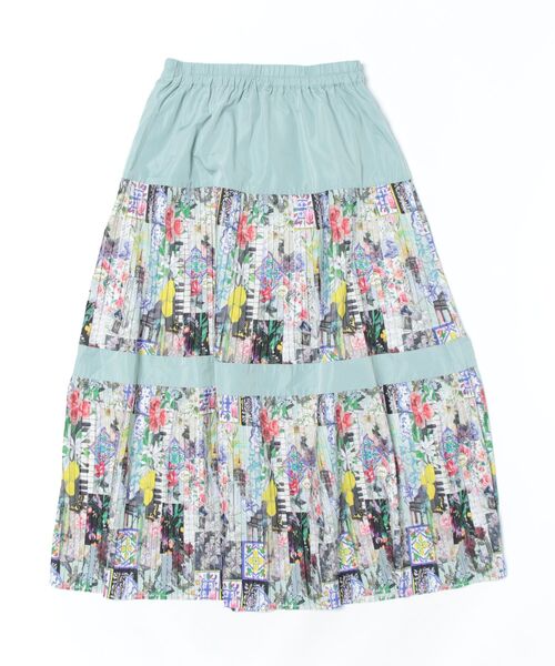 552208：シチリアイメージプリント ティアードプリーツスカート  