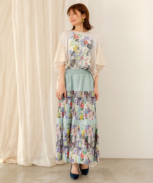 552208：シチリアイメージプリント ティアードプリーツスカート  