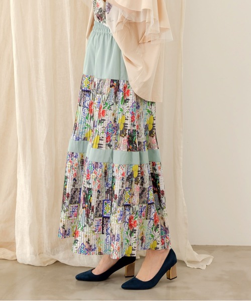 552208：シチリアイメージプリント ティアードプリーツスカート  