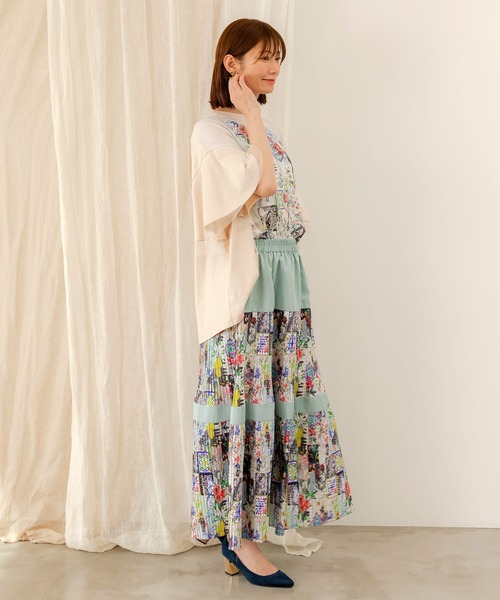 552208：シチリアイメージプリント ティアードプリーツスカート  