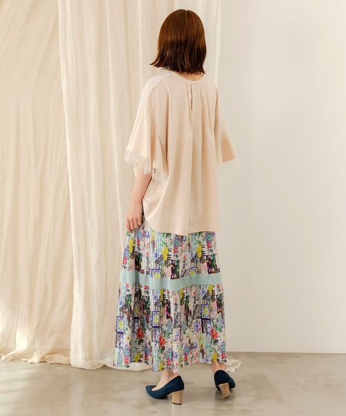 552208：シチリアイメージプリント ティアードプリーツスカート  