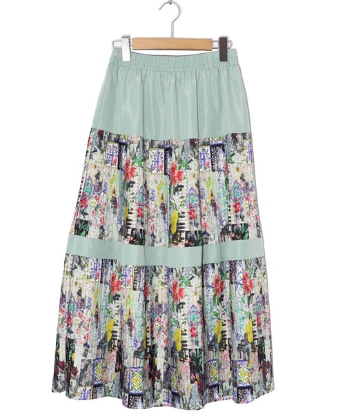 552208：シチリアイメージプリント ティアードプリーツスカート  