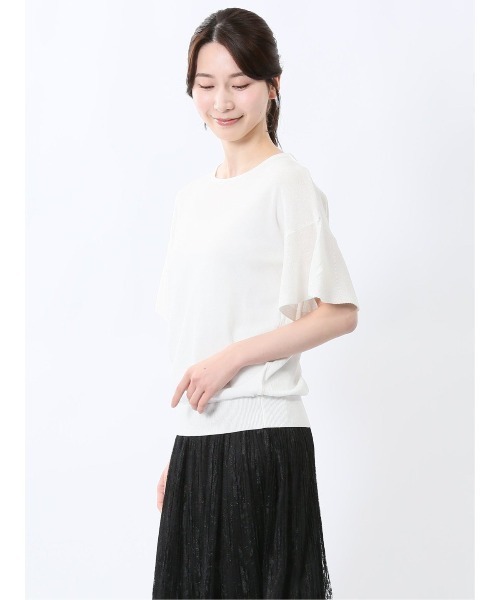 m.f.editorial（エムエフエディトリアル）の「【ハンドウォッシャブル】m.f.エディトリアル レディース クルーネック フレア袖 ニットプルオーバー（ニット/セーター・レディース・ブラック/ピンク系その他/ホワイト・MEDIUM/LARGE）」の19枚目の写真