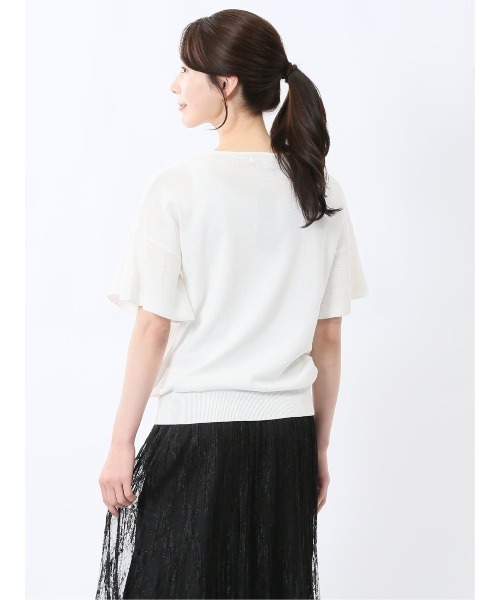 m.f.editorial（エムエフエディトリアル）の「【ハンドウォッシャブル】m.f.エディトリアル レディース クルーネック フレア袖 ニットプルオーバー（ニット/セーター・レディース・ブラック/ピンク系その他/ホワイト・MEDIUM/LARGE）」の18枚目の写真