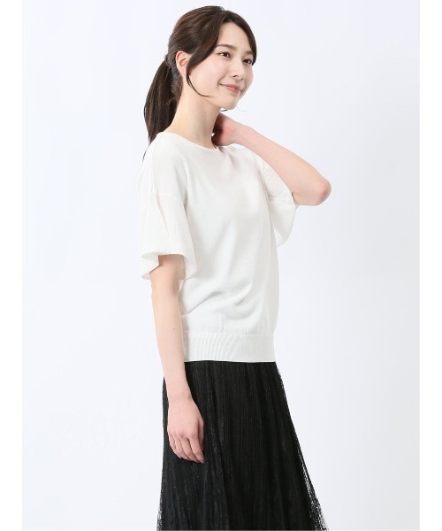 m.f.editorial（エムエフエディトリアル）の「【ハンドウォッシャブル】m.f.エディトリアル レディース クルーネック フレア袖 ニットプルオーバー（ニット/セーター・レディース・ブラック/ピンク系その他/ホワイト・MEDIUM/LARGE）」の17枚目の写真