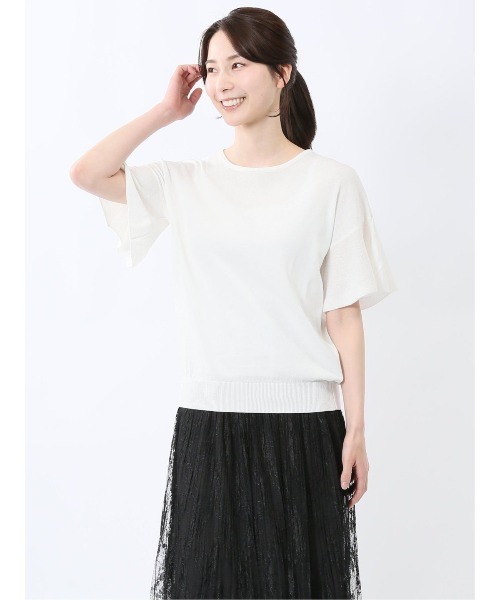 m.f.editorial（エムエフエディトリアル）の「【ハンドウォッシャブル】m.f.エディトリアル レディース クルーネック フレア袖 ニットプルオーバー（ニット/セーター・レディース・ブラック/ピンク系その他/ホワイト・MEDIUM/LARGE）」の16枚目の写真