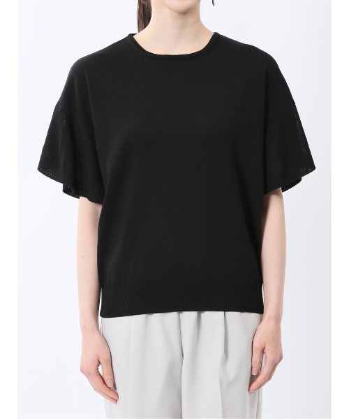 m.f.editorial（エムエフエディトリアル）の「【ハンドウォッシャブル】m.f.エディトリアル レディース クルーネック フレア袖 ニットプルオーバー（ニット/セーター・レディース・ブラック/ピンク系その他/ホワイト・MEDIUM/LARGE）」の13枚目の写真