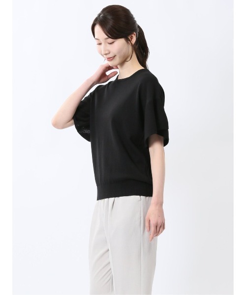 m.f.editorial（エムエフエディトリアル）の「【ハンドウォッシャブル】m.f.エディトリアル レディース クルーネック フレア袖 ニットプルオーバー（ニット/セーター・レディース・ブラック/ピンク系その他/ホワイト・MEDIUM/LARGE）」の8枚目の写真