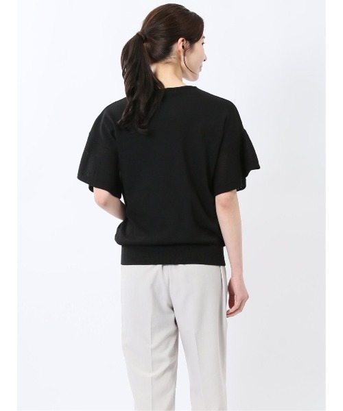 m.f.editorial（エムエフエディトリアル）の「【ハンドウォッシャブル】m.f.エディトリアル レディース クルーネック フレア袖 ニットプルオーバー（ニット/セーター・レディース・ブラック/ピンク系その他/ホワイト・MEDIUM/LARGE）」の7枚目の写真