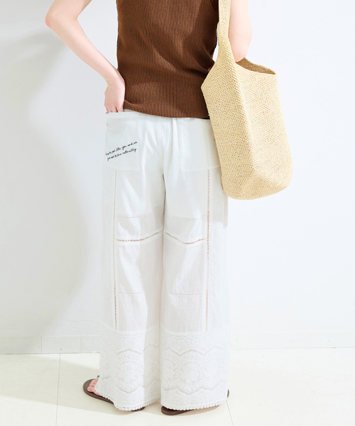 Simplicite（サンプリシテ）の「手洗い可 / リネン混エンブロイダリーパンツ（その他パンツ・レディース・ホワイト/ブラック・FREE）」の2枚目の写真