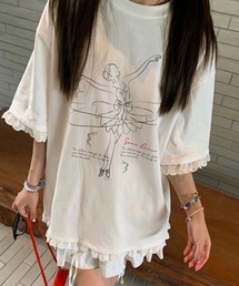 オーバーサイズレース裾半袖Tシャツ