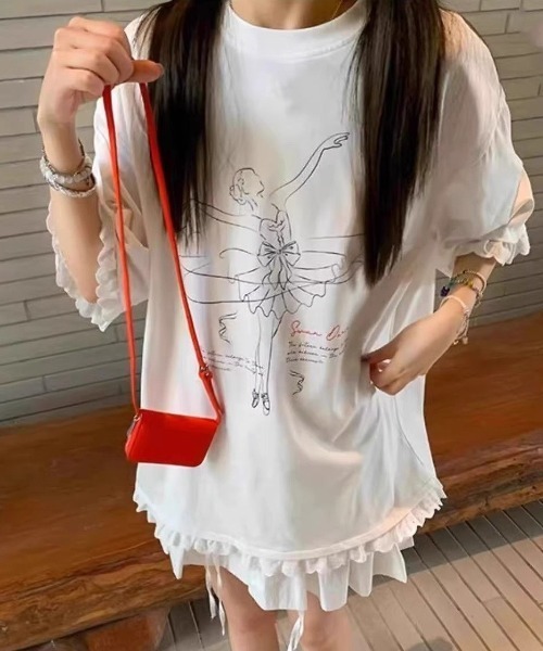 DIAVEL(ディアベル)の「オーバーサイズレース裾半袖Tシャツ(Tシャツ/カットソー・レディース・グレー/ホワイト・M)」の3枚目の写真