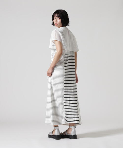 AULA AILA（アウラアイラ）の「AULA AILA/アウラアイラ/BORDER COMBINATION ONE PIECE/ボーダーコンビネーションワンピース（ワンピース・レディース・ブラック/ホワイト系2・0）」の9枚目の写真