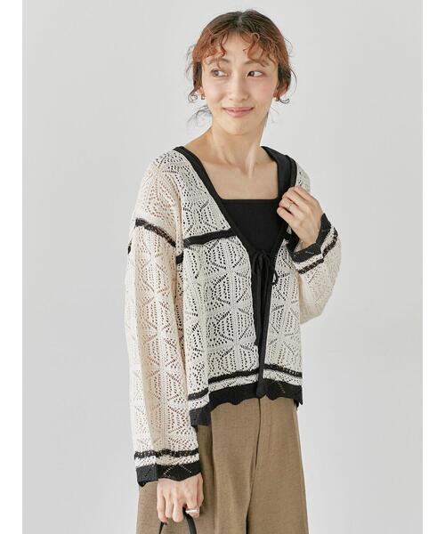Lugnoncure(ルノンキュール)の「◎クロシェ編み風ショートカーディガン(カーディガン/ボレロ・レディース・ブラック/ブラウン/キナリ・F)」の9枚目の写真