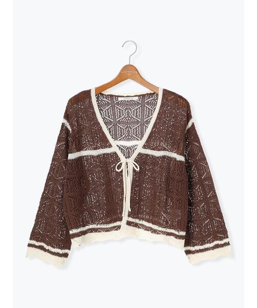 Lugnoncure(ルノンキュール)の「◎クロシェ編み風ショートカーディガン(カーディガン/ボレロ・レディース・ブラック/ブラウン/キナリ・F)」の15枚目の写真