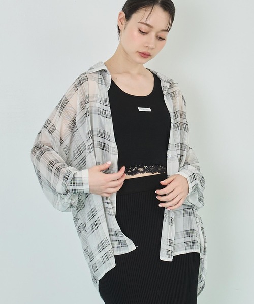 ANAP（アナップ）の「チェック シアー シャツ ブラウス（シャツ/ブラウス・レディース・ホワイト/ブラック/ブラウン・FREE）」の4枚目の写真