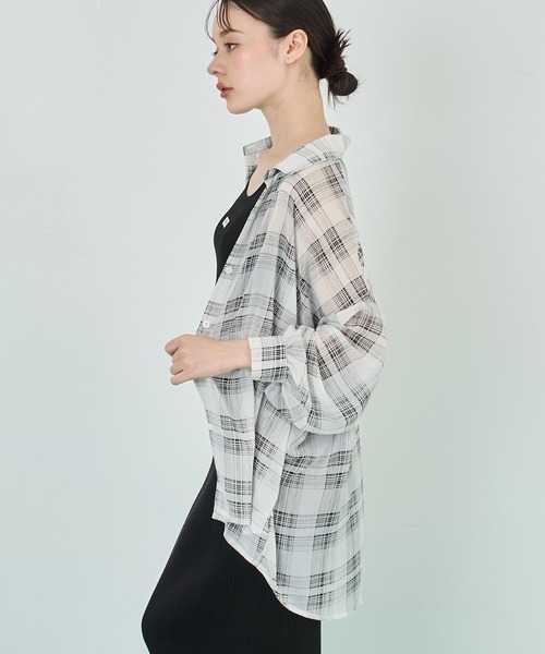 ANAP（アナップ）の「チェック シアー シャツ ブラウス（シャツ/ブラウス・レディース・ホワイト/ブラック/ブラウン・FREE）」の5枚目の写真