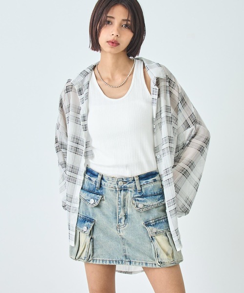 ANAP（アナップ）の「チェック シアー シャツ ブラウス（シャツ/ブラウス・レディース・ホワイト/ブラック/ブラウン・FREE）」の10枚目の写真