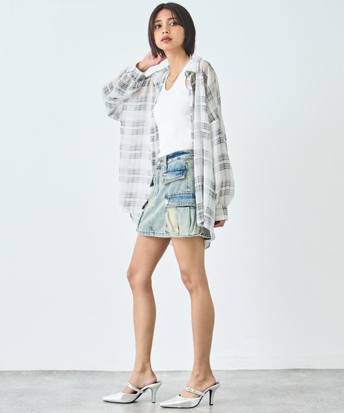 ANAP（アナップ）の「チェック シアー シャツ ブラウス（シャツ/ブラウス・レディース・ホワイト/ブラック/ブラウン・FREE）」の11枚目の写真