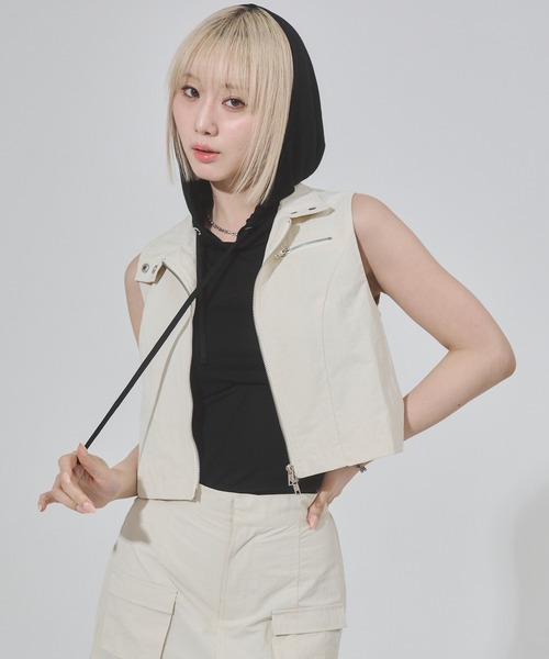 ENVYM（アンビー）の「ジップポイントベスト（ベスト・レディース・アイボリー/ブラック/カーキ・FREE）」の9枚目の写真