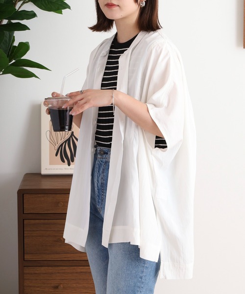 atONE(アットワン)の「RNクールタッチ接触冷感前開きワイドブラウス(シャツ/ブラウス・レディース・ベージュ/ブラック/オフホワイト/ブルー・L/M/3L/LL)」の7枚目の写真