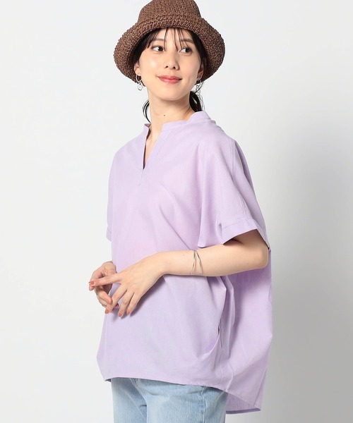 Grand PARK（グランドパーク）の「爽やか吸水速乾リネン　スキッパーシャツ（シャツ/ブラウス・レディース・ネイビー/ラベンダー/イエロー/ホワイト/グリーン/サックスブルー・FREE）」の5枚目の写真