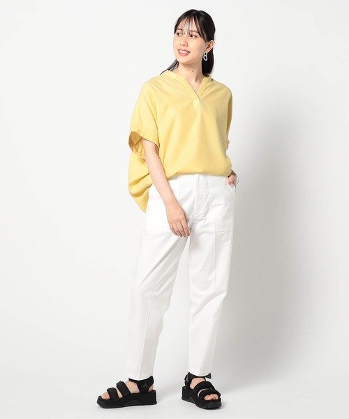 Grand PARK（グランドパーク）の「爽やか吸水速乾リネン　スキッパーシャツ（シャツ/ブラウス・レディース・ネイビー/ラベンダー/イエロー/ホワイト/グリーン/サックスブルー・FREE）」の8枚目の写真