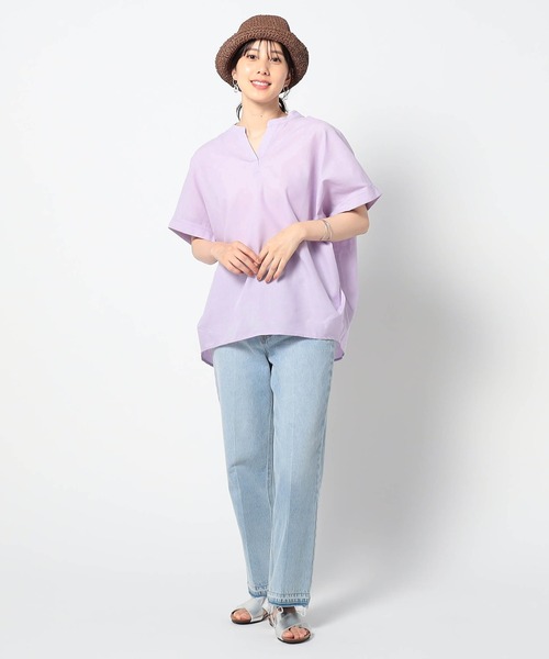 Grand PARK（グランドパーク）の「爽やか吸水速乾リネン　スキッパーシャツ（シャツ/ブラウス・レディース・ネイビー/ラベンダー/イエロー/ホワイト/グリーン/サックスブルー・FREE）」の12枚目の写真