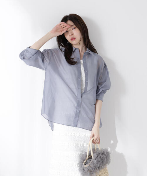 PROPORTION BODY DRESSING（プロポーションボディドレッシング）の「シアーシャツ / 1215210613（シャツ/ブラウス・レディース・カーキ/ブラック系その他/ブルー・FREE）」の12枚目の写真