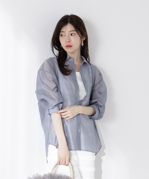 PROPORTION BODY DRESSING（プロポーションボディドレッシング）の「シアーシャツ / 1215210613（シャツ/ブラウス・レディース・カーキ/ブラック系その他/ブルー・FREE）」の3枚目の写真