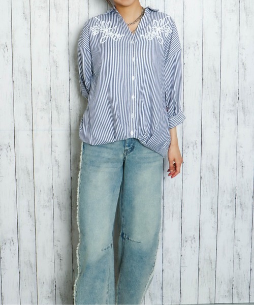 GORGE(ゴージ)の「《立体コード刺繍×ゆるシルエット》レディース シャツブラウス 五分袖 春夏秋(シャツ/ブラウス・レディース・ピンク/オフホワイト/イエロー/その他5・F)」の5枚目の写真