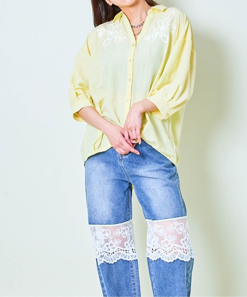 GORGE(ゴージ)の「《立体コード刺繍×ゆるシルエット》レディース シャツブラウス 五分袖 春夏秋(シャツ/ブラウス・レディース・ピンク/オフホワイト/イエロー/その他5・F)」の10枚目の写真