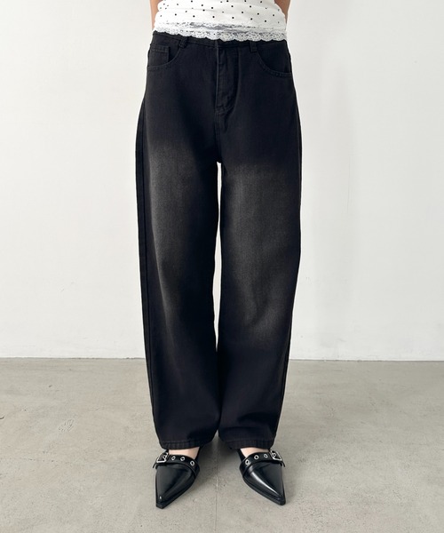 Bamm(バム)の「ルーズワイドデニムパンツ(デニムパンツ・レディース・ブラック・M/L)」の1枚目の写真