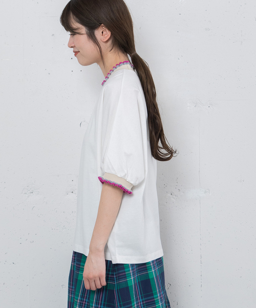 POU DOU DOU（プードゥドゥ）の「ニットフリル使いドルマントップス（Tシャツ/カットソー・レディース・ライトグレー/オフホワイト/ブラック・M）」の7枚目の写真