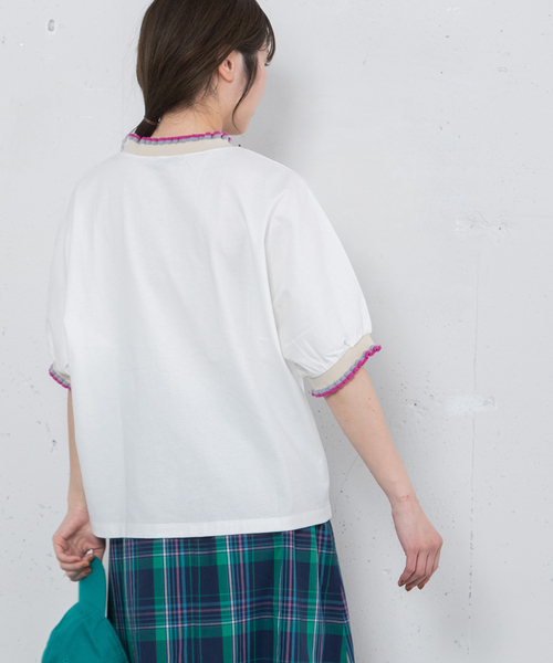 POU DOU DOU（プードゥドゥ）の「ニットフリル使いドルマントップス（Tシャツ/カットソー・レディース・ライトグレー/オフホワイト/ブラック・M）」の6枚目の写真
