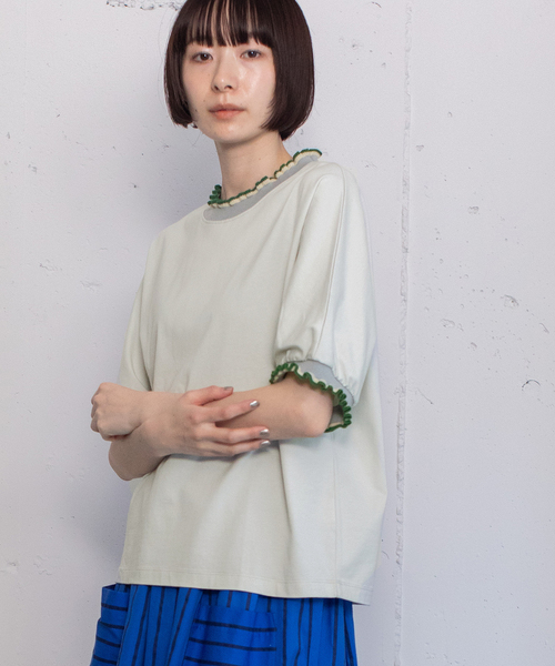 POU DOU DOU（プードゥドゥ）の「ニットフリル使いドルマントップス（Tシャツ/カットソー・レディース・ライトグレー/オフホワイト/ブラック・M）」の16枚目の写真