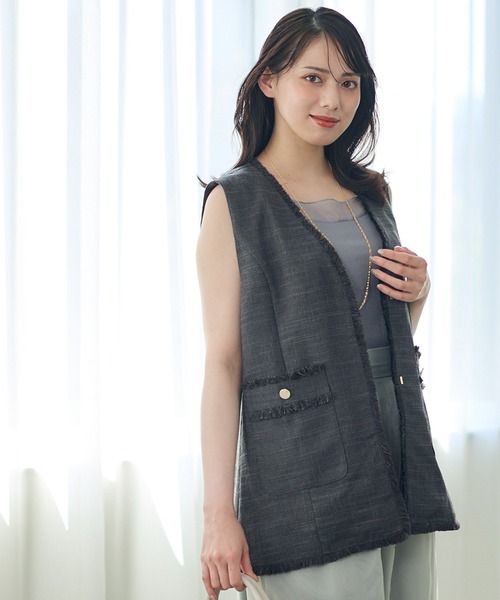 12Twelve Agenda（トゥエルブ　アジェンダ）の「サマーツイードジレ（ベスト・レディース・オフホワイト/チャコールグレー・M）」の14枚目の写真