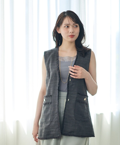 12Twelve Agenda（トゥエルブ　アジェンダ）の「サマーツイードジレ（ベスト・レディース・オフホワイト/チャコールグレー・M）」の15枚目の写真