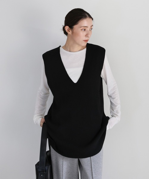 セール】Vネックロングニットベスト（ベスト）｜select MOCA（セレクト