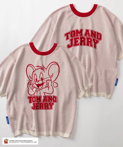 Tom&Jerry(トムアンドジェリー)の「【72】【TOM&JERRY/トムとジェリー】カレッジロゴ & キャラクターデザイン リンガー半袖ニット /バックデザイン/ショート丈(ニット/セーター・レディース・ブルー/グレー/レッド/ミント・M/L/XL)」の4枚目の写真